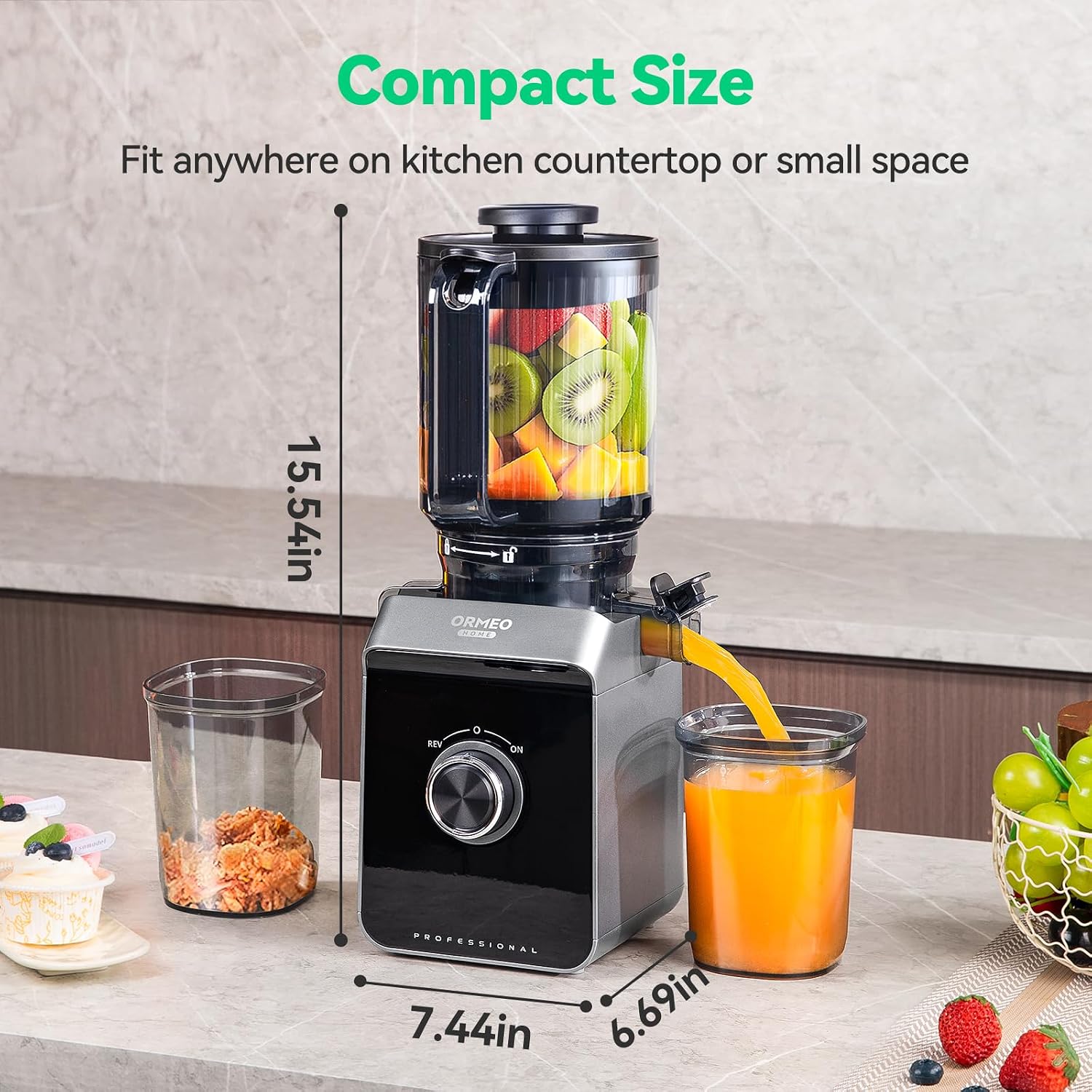 Cold Press Juicer, ORMEO HOME Masticating Juicer Machines with 5.5' Large Feed Chute Fit Whole Vegetables & Fruits, with Pulp Seperation 99.6% Juice Purity, Quiet Motor Easy to Clean BPA Free