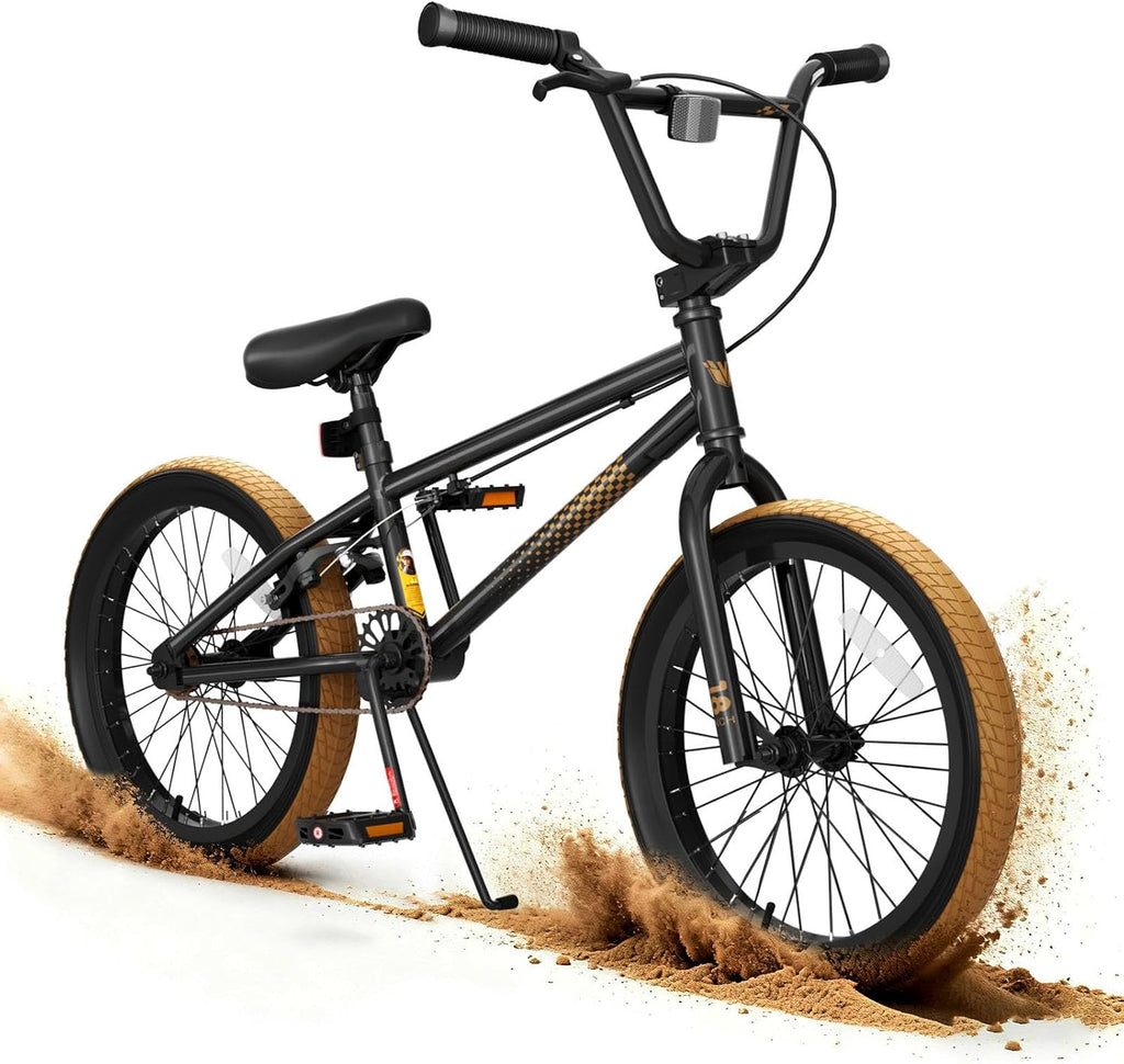 KORIMEFA Freestyle BMX Bike 18 20 inch Kids Boys Trick Bicycle for 7-12 Years Old, Hi-Ten Steel Frame, Beginner-Level to Advanced Riders