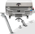 Tailwaves Marine Boat Grill w/Rod Holder Mount | Stainless Steel | Propane Boats & Tailgating & Camping | Built in Thermometer | Portable | Fold-away legs