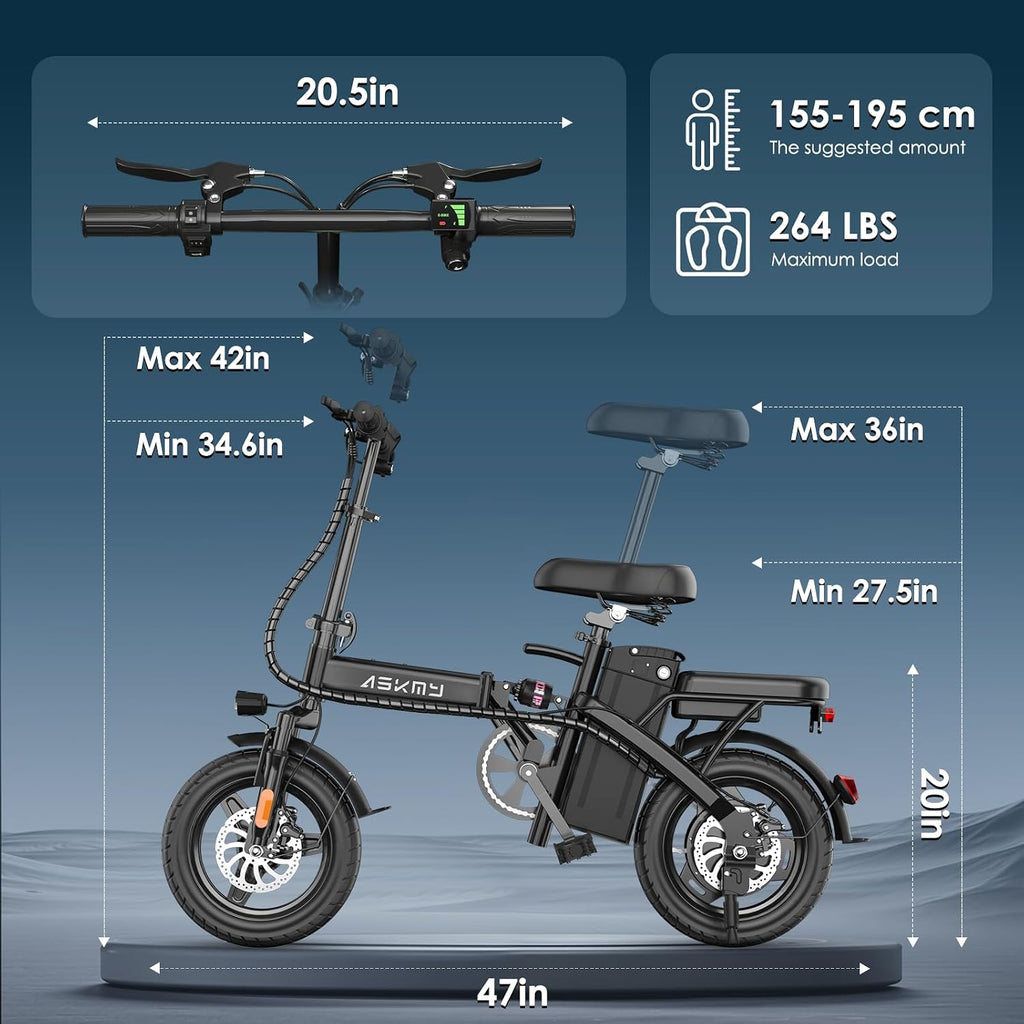 Foldable Electric Bike for Adults and Teens, 750W/1000W Peak Motor Ebike with 48V 10AH Removable Battery, 30-60 Miles PAS Range, 14' Mini E-Bike for Daily Commuting, Electric Bicycle for Riders