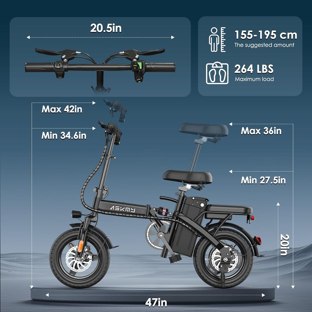 Foldable Electric Bike for Adults and Teens, 750W/1000W Peak Motor Ebike with 48V 10AH Removable Battery, 30-60 Miles PAS Range, 14' Mini E-Bike for Daily Commuting, Electric Bicycle for Riders