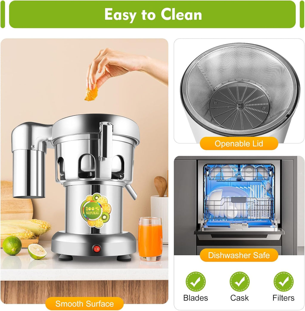 Commercial Centrifugal Juicer Machine Juice Extractor Machine 110V 370W Electric Vegetable Fruit Juice Squeezer Stainless Steel Juice Maker Extractor 2800r/min