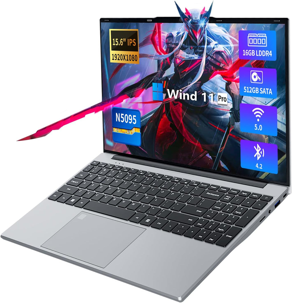 KUMNOSAL 2026 Laptop,15.6 Inch Laptop Computer with Celeron N5095,16GB 512GB SSD,180 Angle Opening Lap top, Fingerprint Unlock with Backlit Keyboard,1920 * 1080 FHD, WiFi5, BT 4.2, Type-A HDMI