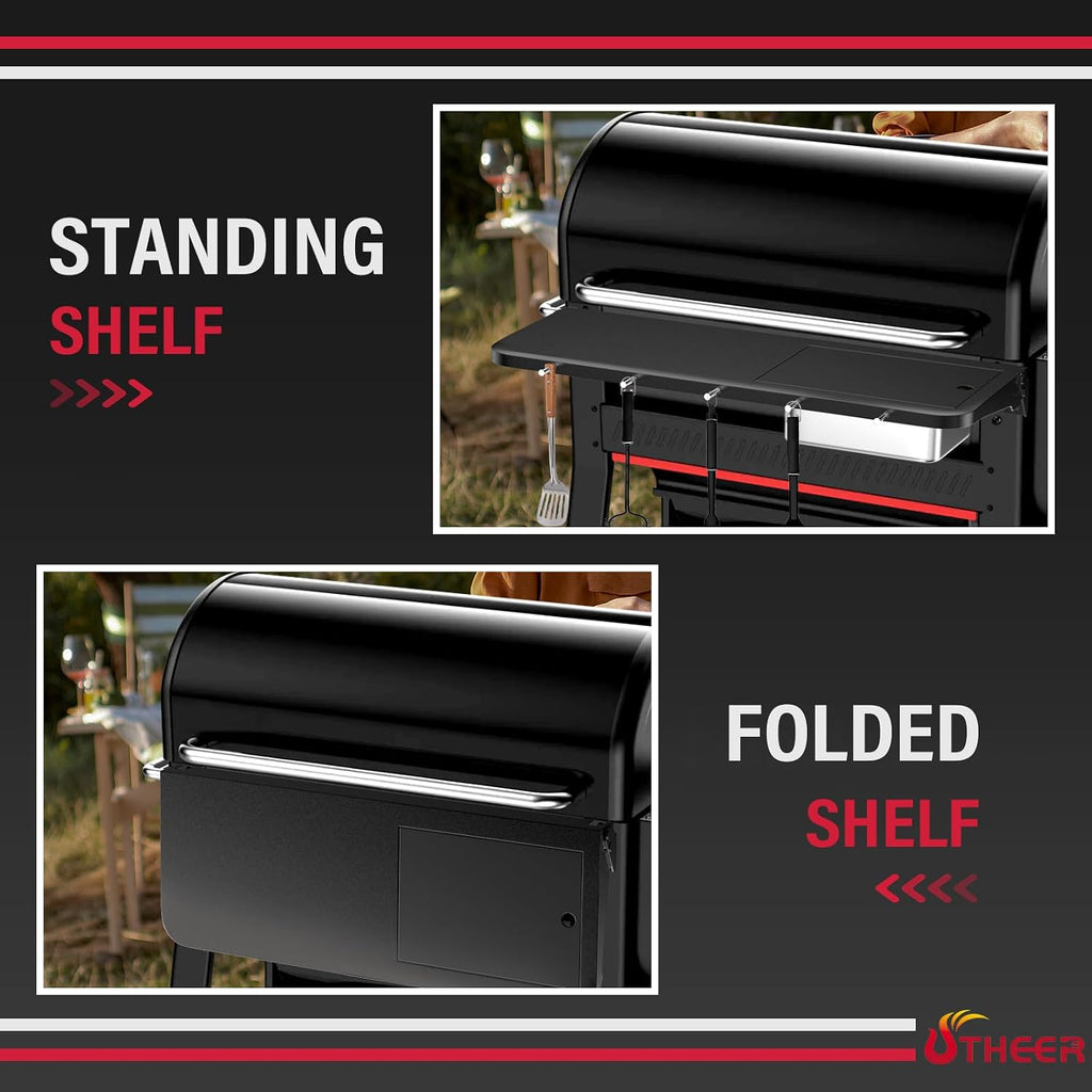 Utheer Front Folding Grill Table for Weber Searwood XL 600 – 35' x 12.5' Large Front Shelf with Stainless Steel Basin, Works Cutting Board, Lid & 5 Hooks, Heavy-Duty Weber Searwood XL 600 Accessories