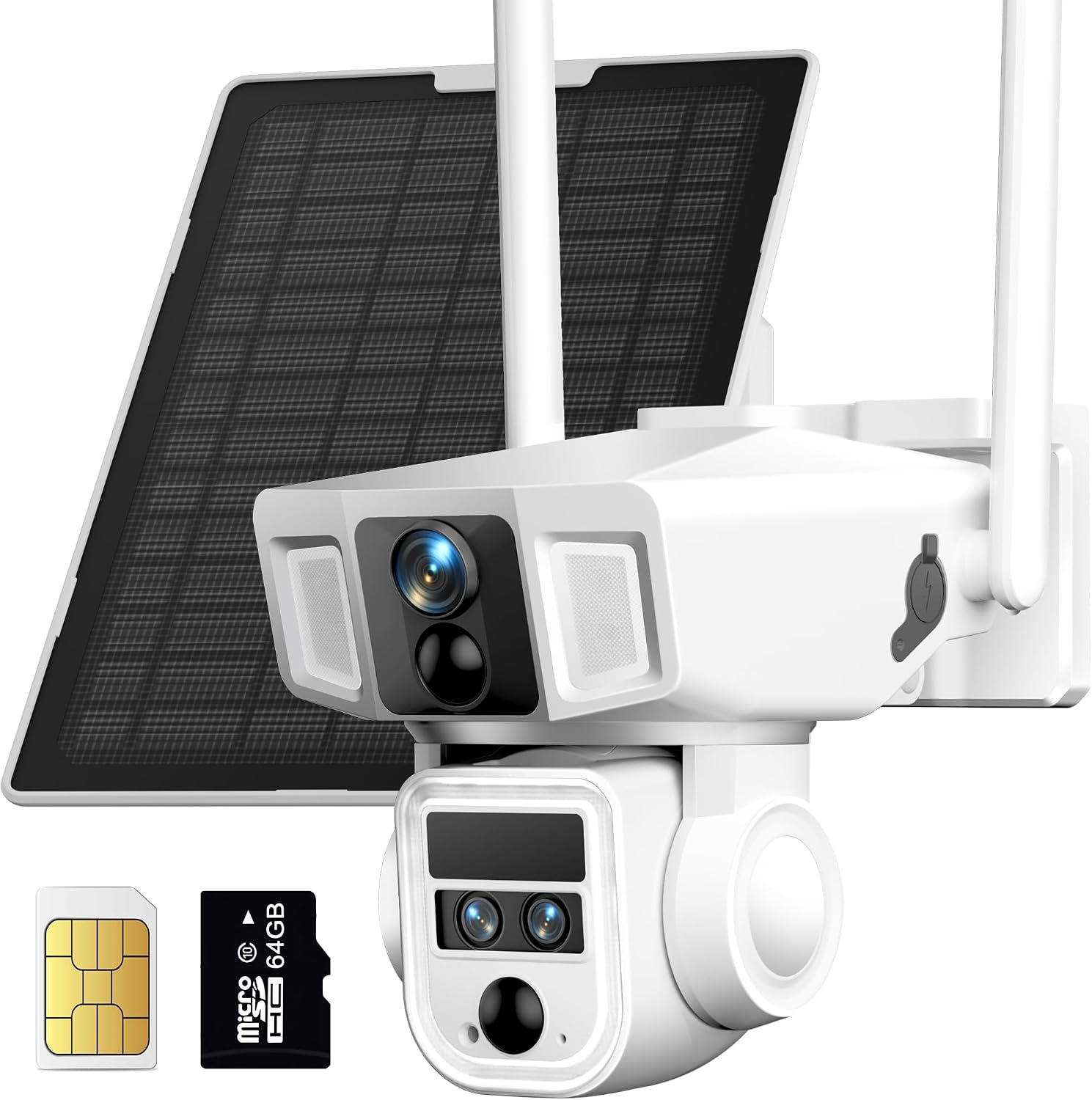 4G Cellular Security Camera, 4K Wireless Outdoor Solar Cam 3 Lens, LTE or WiFi 2 Mode, 10x Optical Zoom, 360° PTZ AI Tracking, Local Storage & 64G SD Card Included, 12000mAh 9W Bullet-PTZ Cam