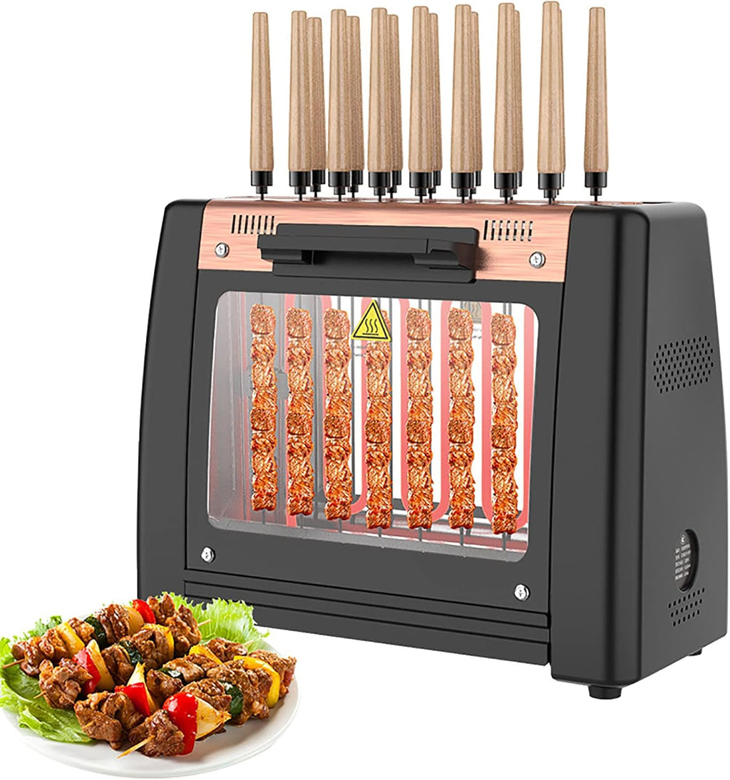 Indoor Smokeless Electric BBQ Grill, 360° Automatic Rotation Kebab Machine, Adjustable Temperature and Drain Pan Design, for Party and Cookout Home Restaurant Kitchen