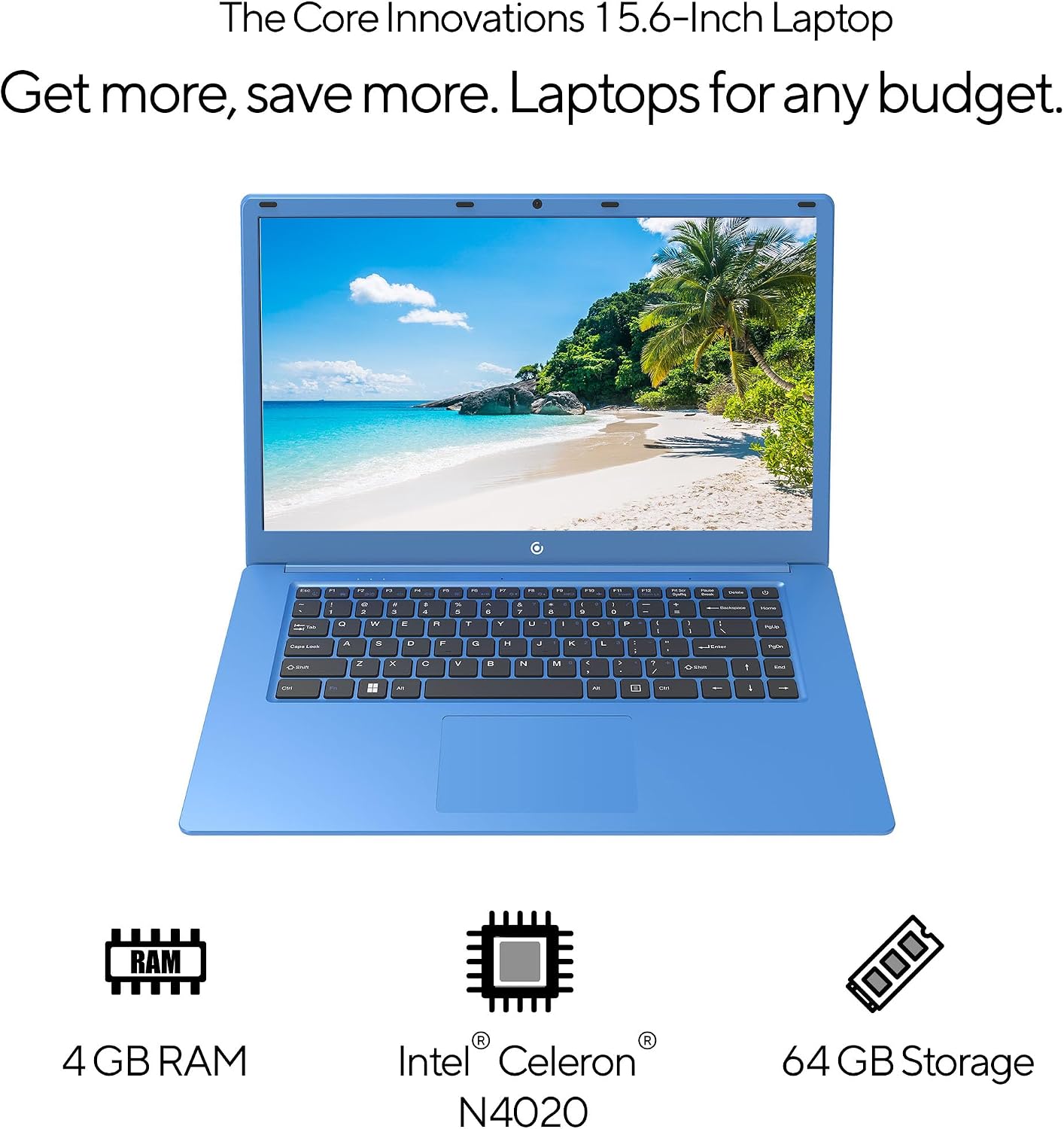 15.6″ Full HD Laptop – Intel Celeron N4020, 4 GB RAM, 64 GB SSD, Windows 11, Dual USB, Mini HDMI, Lightweight & Budget-Friendly - Blue