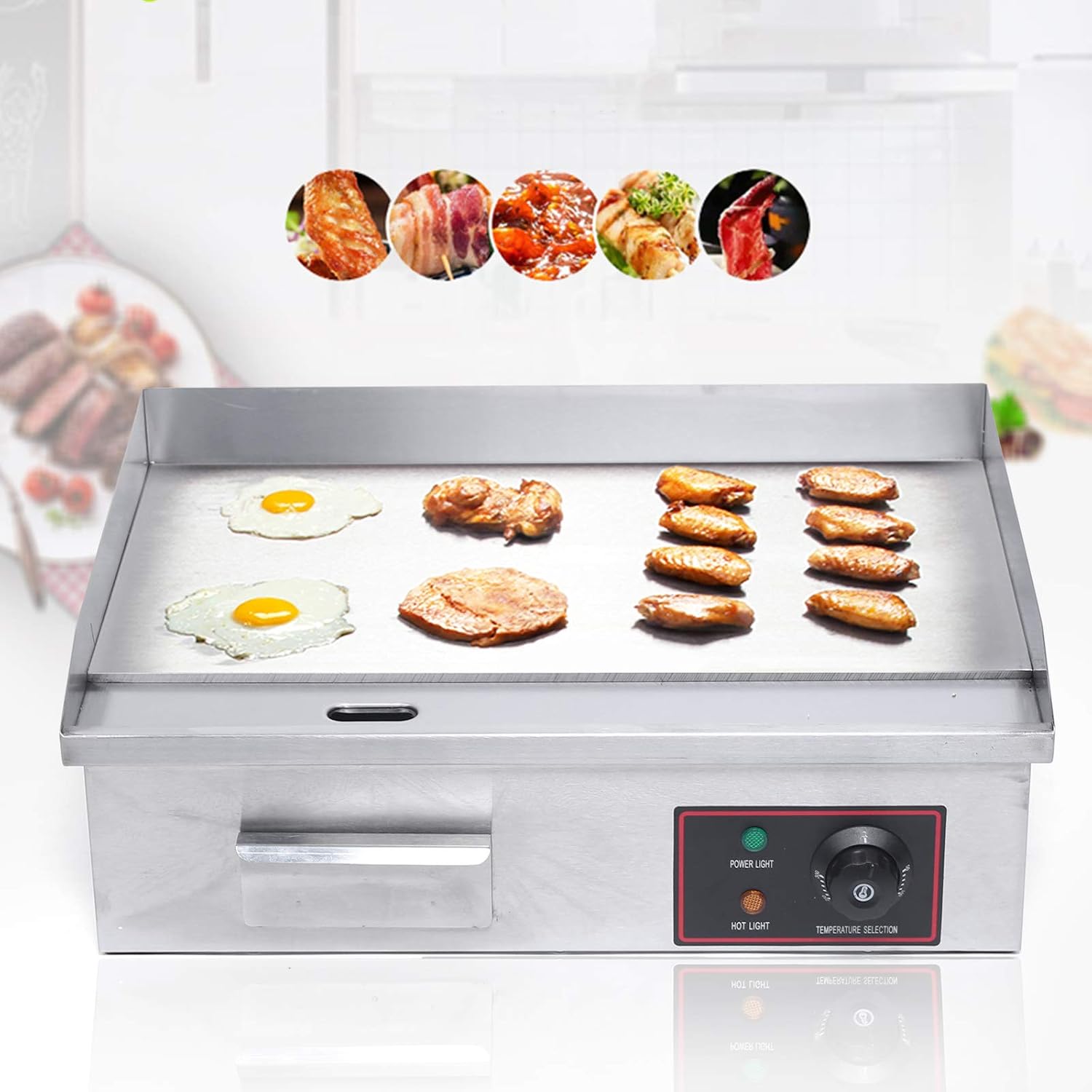22'Commercial Electric Griddle Electric Countertop Griddle 1600W Restaurant Grill BBQ Flat Top Stainless Steel Long Griddle Electric Nonstick Adjustable Thermostatic Control for Kitchen 110V