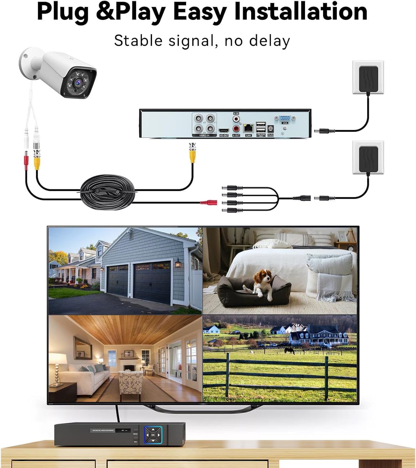 Wired Security Camera System Outdoor, 4CH 5MP Lite AHD DVR with 500G Hard Drive, 4 x 3MP Wired CCTV Camera, Indoor/Outdoor Surveillance DVR Kit with Human Detection, Night Vision