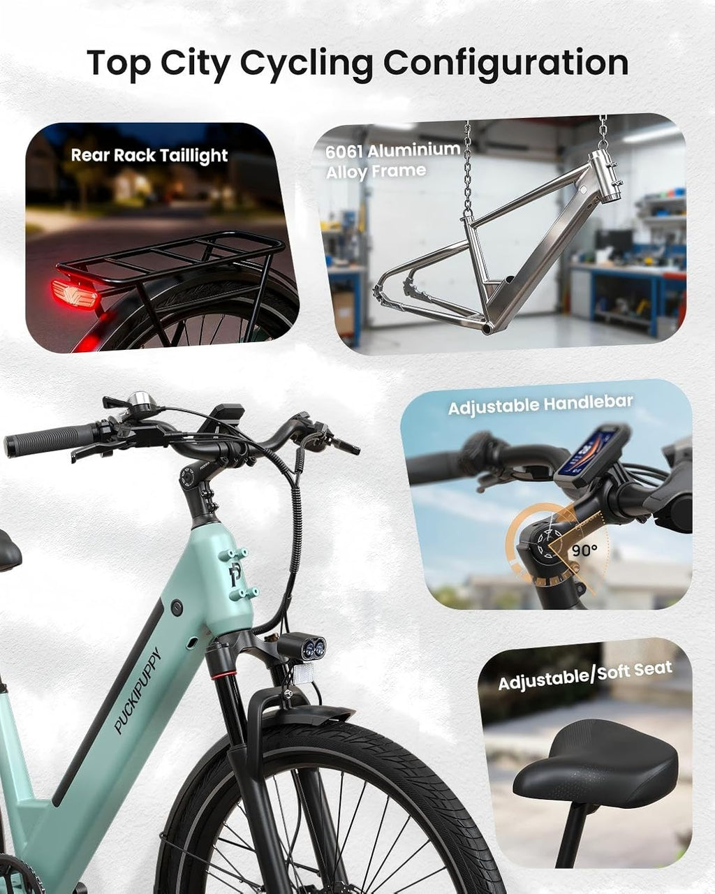PUCKIPUPPY Parcel+Battery, Electric Bike for Adults 960W, 80Miles 28MPH Commuting Adult Electric Bicycles, 48V15AH Removable Battery Electric Mountain Bike, 7-Speed & LCD Display