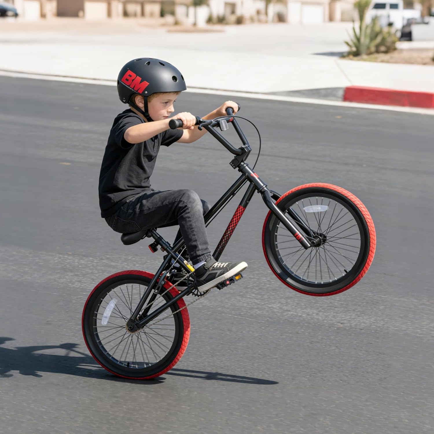 KORIMEFA Freestyle BMX Bike 18 20 inch Kids Boys Trick Bicycle for 7-12 Years Old, Hi-Ten Steel Frame, Beginner-Level to Advanced Riders