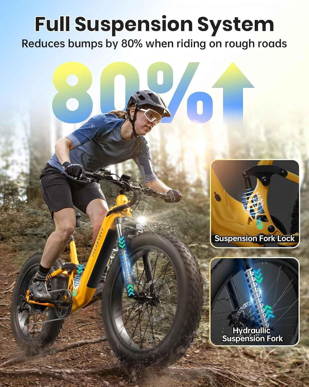 PUCKIPUPPY Electric Bike for Adults 960W, 48V 20AH Battery Adult Electric Bicycles, 26' Fat Tire Full Suspension Step-Thru Ebike, 28MPH Mountain Ebike, 7 Speed, 80Miles Range