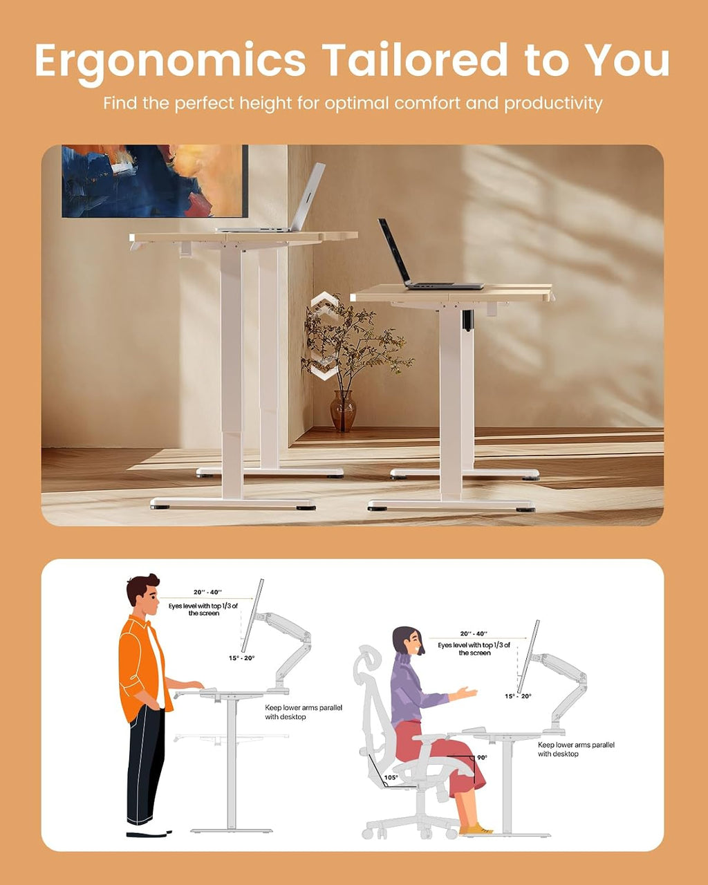 ErGear Height Adjustable Electric Standing Desk, 48 x 24 Inches Sit Stand up Desk, Memory Computer Home Office Desk, Natural