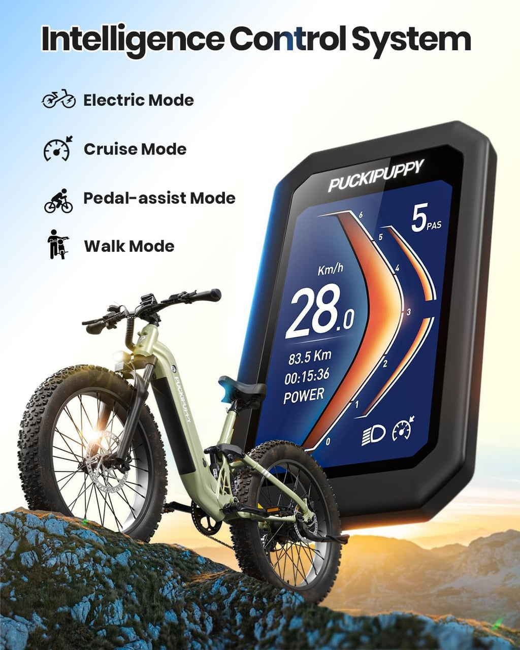 PUCKIPUPPY Electric Bike for Adults 960W, 48V 20AH Battery Adult Electric Bicycles, 26' Fat Tire Full Suspension Step-Thru Ebike, 28MPH Mountain Ebike, 7 Speed, 80Miles Range