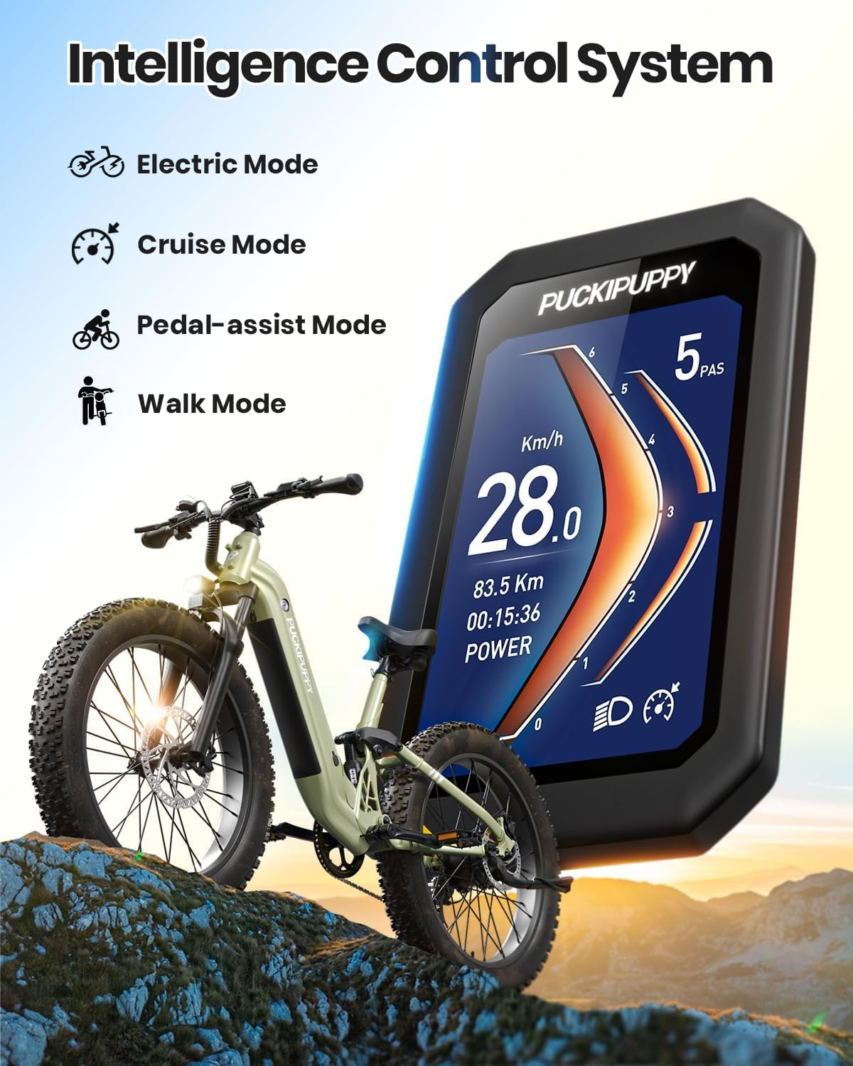 PUCKIPUPPY Parcel+Battery, Electric Bike for Adults 960W, 48V 20AH Battery Adult Electric Bicycles, 26' Fat Tire Full Suspension Step-Thru Ebike, 28MPH Mountain Ebike, 7 Speed, 80Miles Range