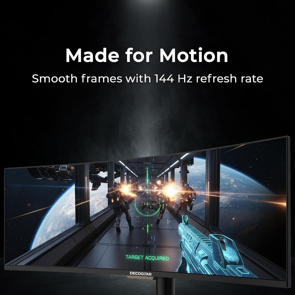Deco Gear 49' Ultrawide Curved Monitor, 144Hz 32:9 Dual FHD 3840×1080, R1500, 3000:1 VA Super Wide Screen, Adaptive Sync, HDR400, USB-C 65W, 3ms, HDMI/DP, PBP/PIP KVM Work Gaming Display, Laptop & PC