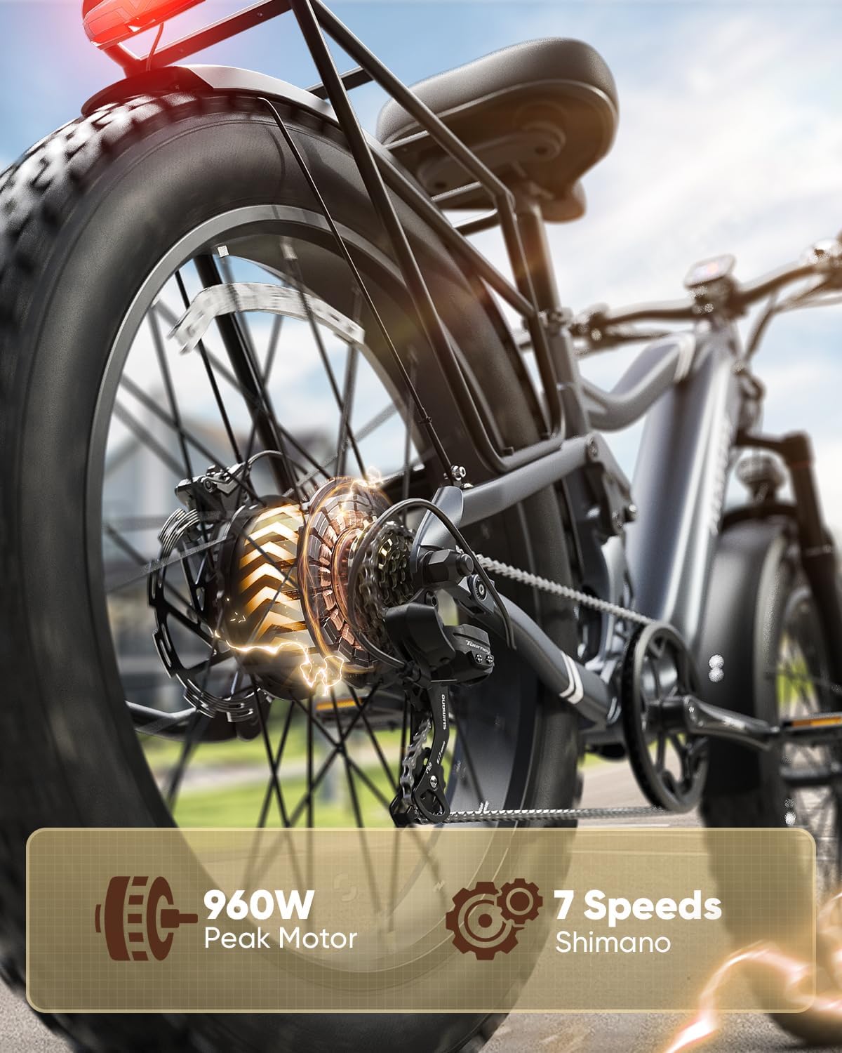 PUCKIPUPPY Boxer Electric Bike for Adults 960W, 48V 20AH Battery Ebike, Full Suspension 26' Fat Tire E Bike, 28MPH 80Miles Range Mountain Electric Bicycle, 7 Speed Hydraulic Disc Brakes