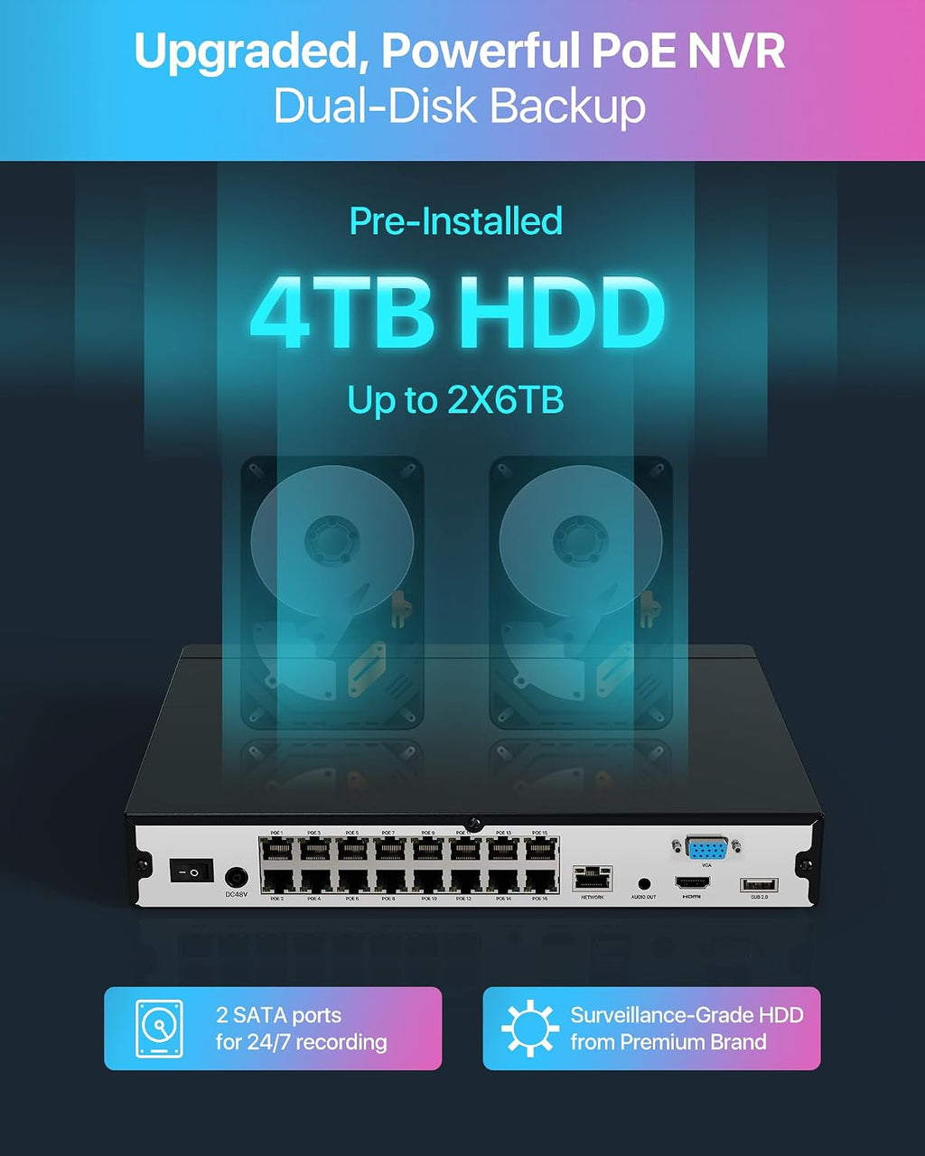 ZOSI 16CH 4K PoE Security Camera System with 2-Way Audio, 12pcs 8MP Outdoor Indoor Metal IP Cameras, AI Person Vehicle Detection, Color Night Vision, 16Port 32CH NVR with 4TB HDD for 24/7 Recording