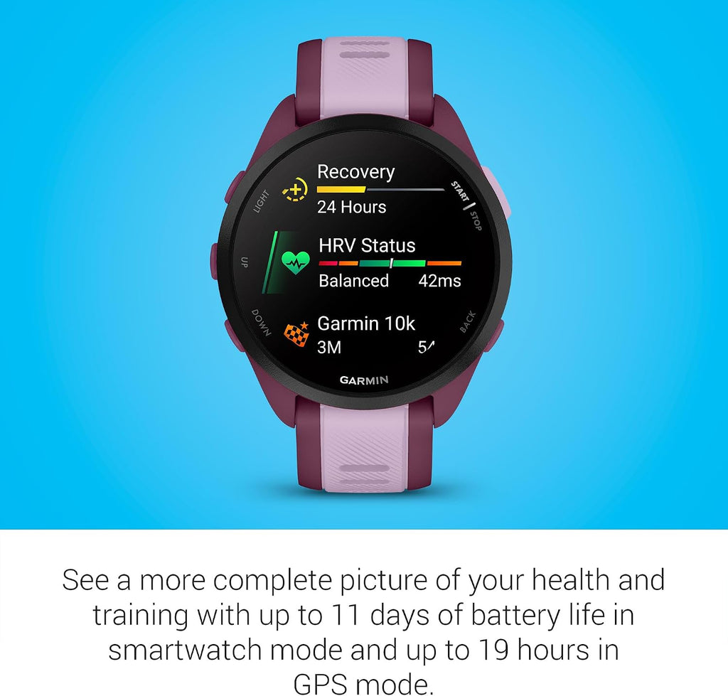 Garmin Forerunner 165 Music, Running Smartwatch, Colorful AMOLED Display, Training Metrics and Recovery Insights, Music on Your Wrist, Berry