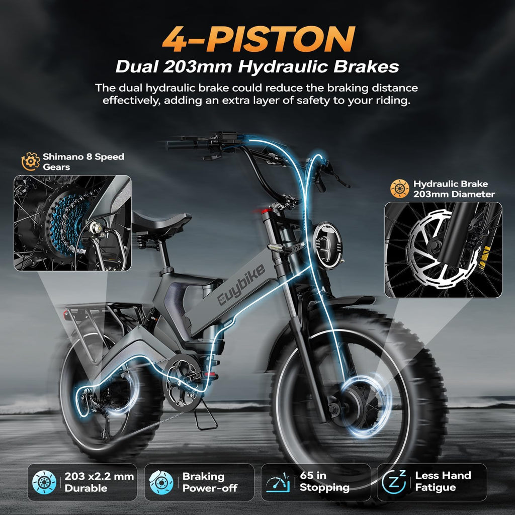 2000W/3000W Peak Motor Electric Bike for Adults, 48V/52V 25AH/30AH Battery Full Suspension Foldable Ebike, 20'x4.0' Fat Tires 35MPH Dirt Bike, 100/120 Miles Hydraulic Brake Magnesium Alloy Motorcycle