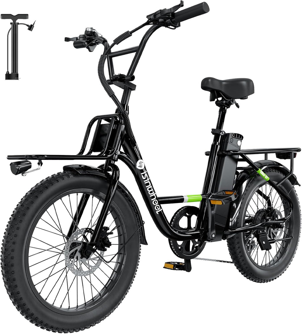 isinwheel U7 E Bike for Adults Electric Bike with Dual Cargo Rack, 48V 1000W Peak Ebikes for Adults, 7 Speed Gear, 20mph Step Thru Cruiser Electric Bicycles, 20' × 3' Fat Tire Ebike