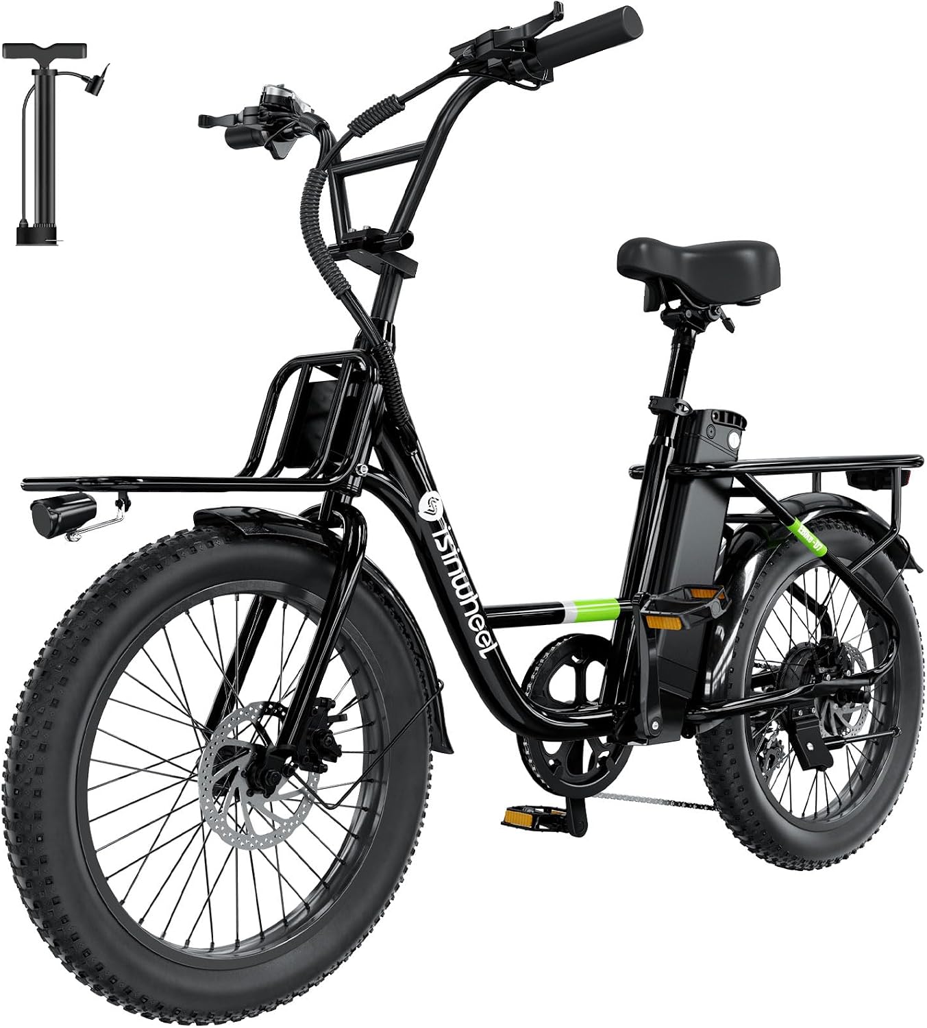 isinwheel U7 E Bike for Adults Electric Bike with Dual Cargo Rack, 48V 1000W Peak Ebikes for Adults, 7 Speed Gear, 20mph Step Thru Cruiser Electric Bicycles, 20' × 3' Fat Tire Ebike