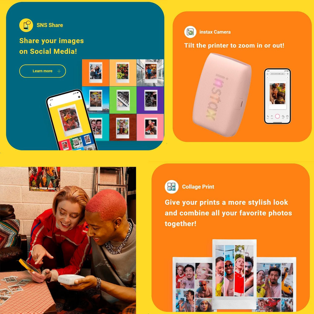 Fujifilm Instax Mini Link 3 Compact Smartphone Printer with Instax AiR Studio App (Rose Pink) Bundle with Focus Camera Polaroid Film Kit and Fujifilm Instax Mini Twin Film Pack (2-Pack) (4 Items)