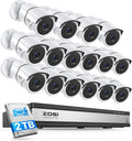 ZOSI 16CH Security Camera System with 2TB Hard Drive, 16 x 1080P Wired Metal Outdoor Indoor Cameras with Audio, AI Person/Vehicle Detection, 120ft Night Vision, 24/7 Recording for Home Business
