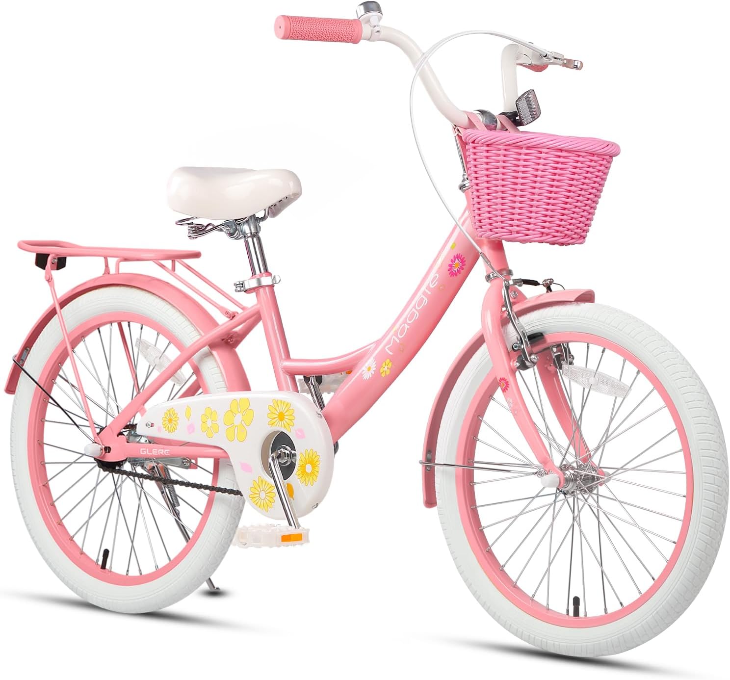 Glerc Maggie Girls Bike, 12-20 Inch Kids Bike for 2-13 Years Old Children, Princess Style Kids Bicycle with Doll-Seat & Basket & Training Wheels, Multiple Colors
