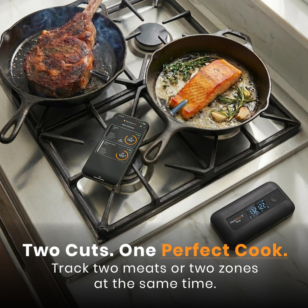 MeatStick V Duo Wireless Meat Thermometer with 2 Probes, WiFi & 900+ Ft Bluetooth, Smart Base LCD Display for Grill, Smoker, Oven, BBQ