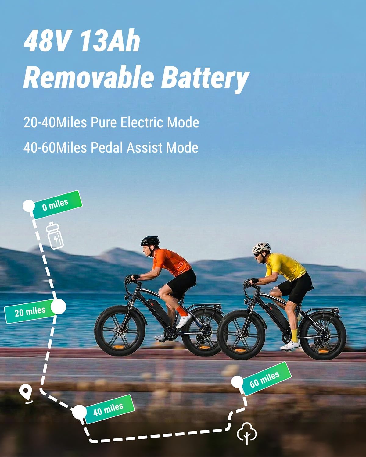 OUXI Electric Bike for Adults, 1000W Peak Electric Mountain Bicycle 48V13Ah Removable Battery, 20″ Fat Tire Ebike with Adjustable Seat, Rear Rack, UL 2849 Certified