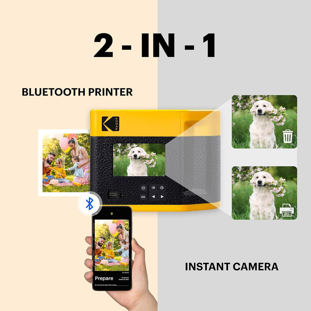 KODAK Mini Shot 4 ERA 4PASS 2-in-1 Instant Camera and Photo Printer (4x4) (Yellow, Camera + 70 Sheets)