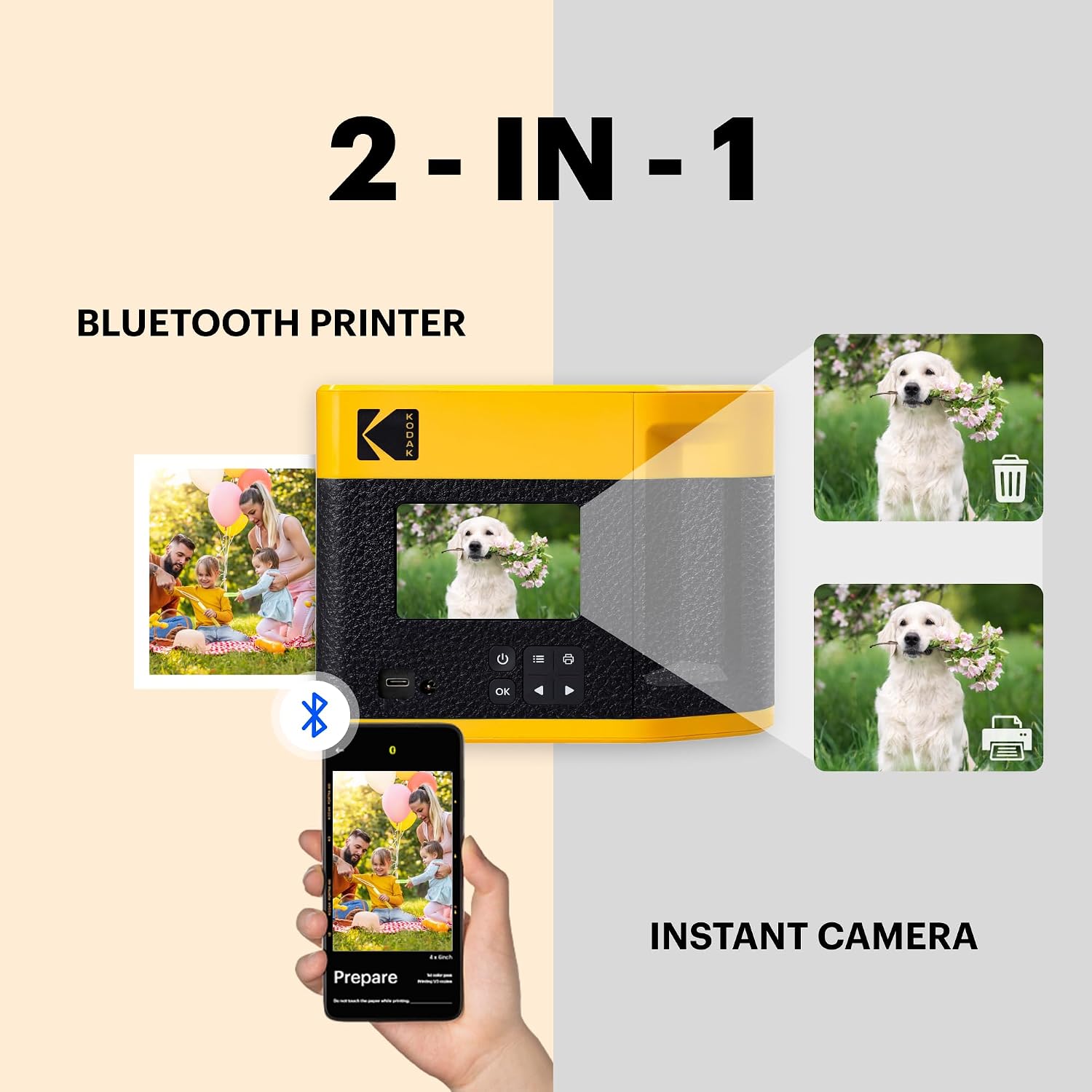 KODAK Mini Shot 4 ERA 4PASS 2-in-1 Instant Camera and Photo Printer (4x4) (Yellow, Camera + 70 Sheets)
