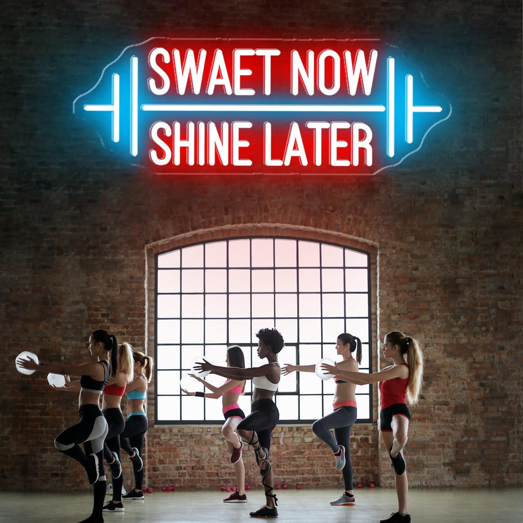 Swaet Now Shine Later Neon Sign, Dimmable LED Gym Neon Light Signs for Wall Decor, Neon Light Signs for Bedroom, Fitness Equipment Store, Fitness Wall Ar Salon, 22.5x8.15'