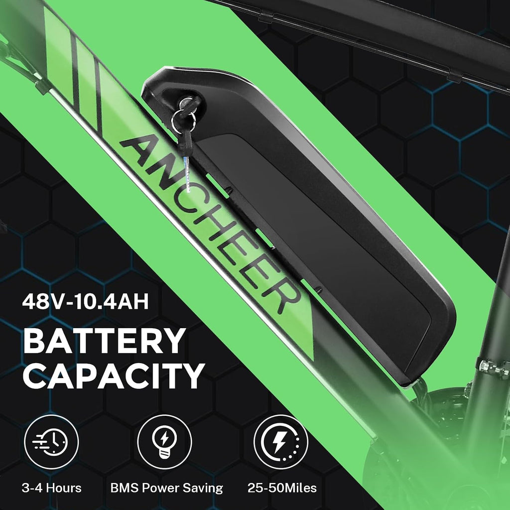 ANCHEER 26/27.5 '' Electric Bike for Adults, Peak 500W/750W Ebike, 3 Hours Fast Charge, 60 Miles Electric Bicycle with 374/499Wh Battery, Electric Mountain Bike with 7/21 Speed