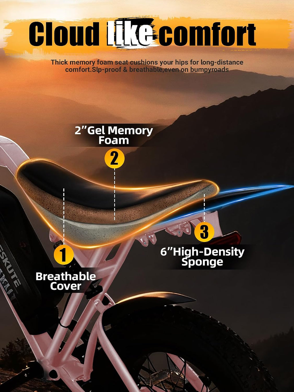 ESKUTE V200 Electric Dirt Bike for Adults,52V20.8Ah Battery,20' x4.0 Fat Tire,32MPH,NFC Unlock Color Display,7-Speed Dual Suspension,Dirt E-Bike,80 Miles, Streamlined Frame, E-Bike for Youth & Adults