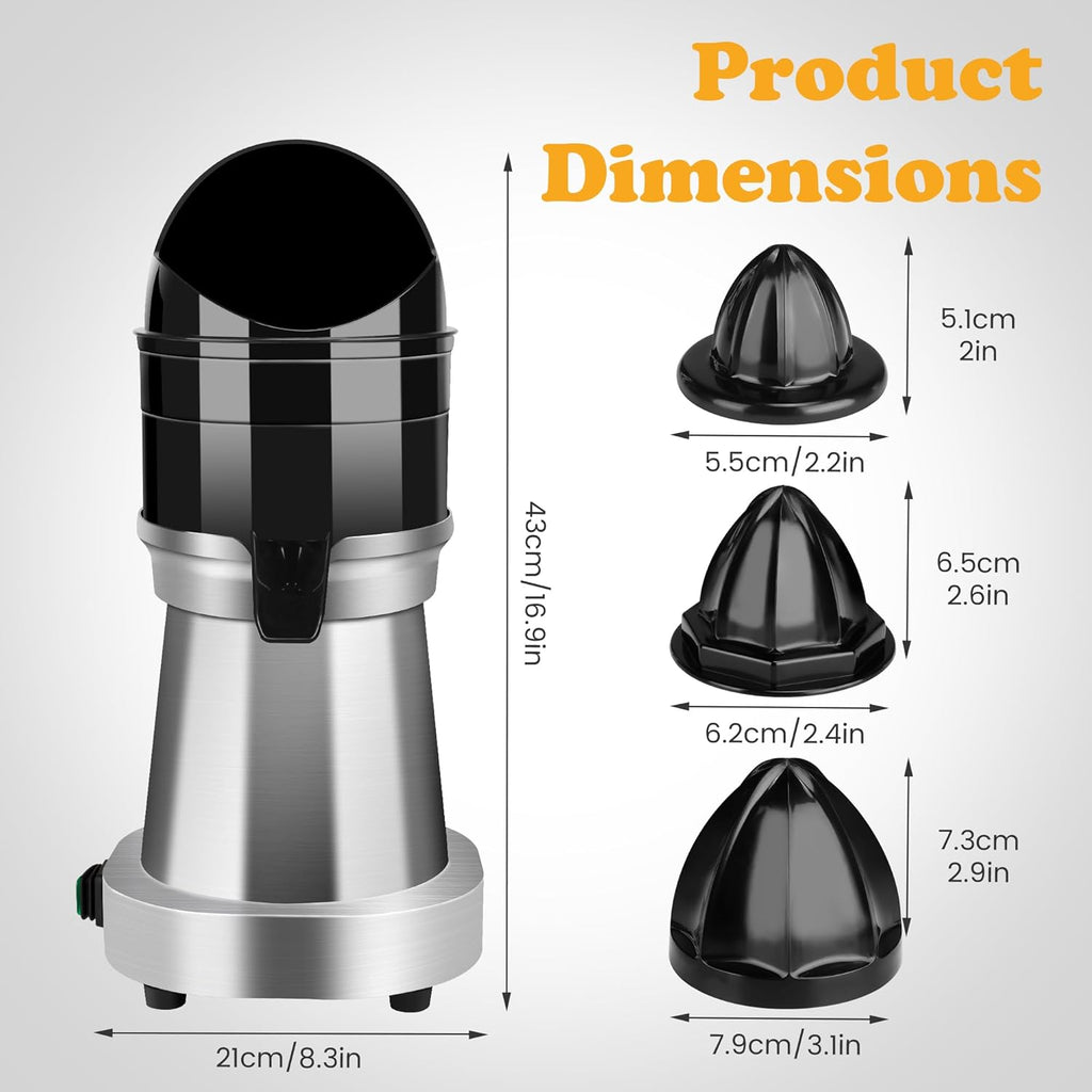 YUANHAO Commercial Electric Citrus Juicer Machine, 120V 1400 RPM with 3 Reamers & Splash Guard, Stainless Steel Automatic Orange/Lemon/Grapefruit Juicer for Bars, Restaurants, Home Use
