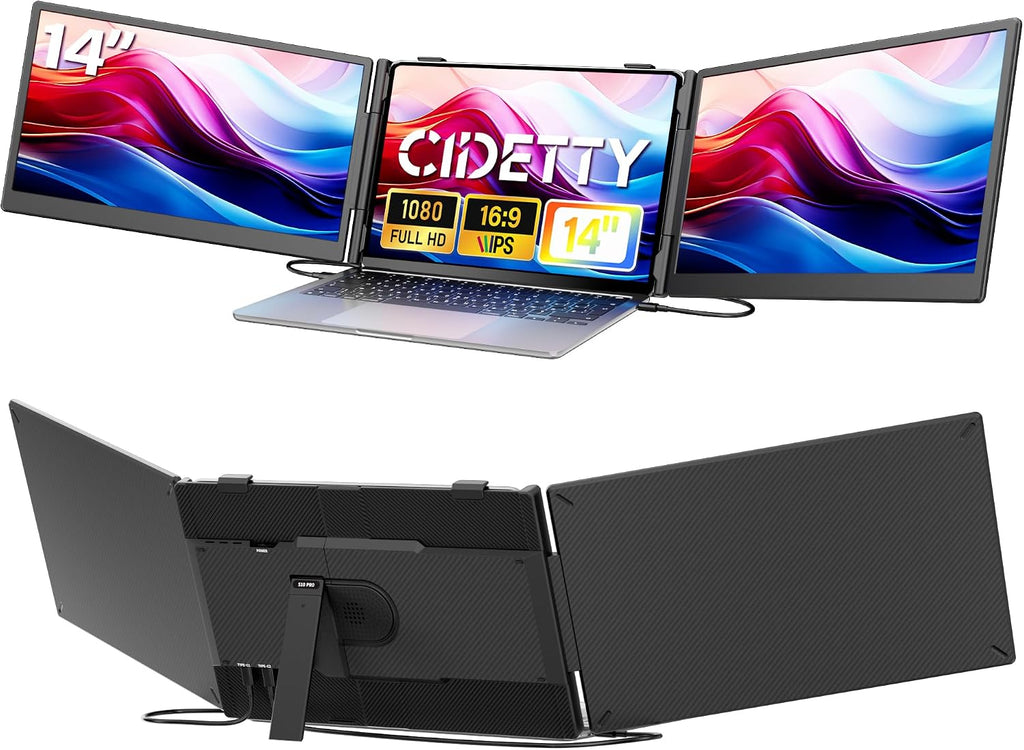 Laptop Screen Extender Monitor Portable,14.1' Ultra Thin 1080P FHD Lightweight Triple Screen,Portable Monitor for Laptops,Fit for 13-17' Laptop,Plug & Play Compatiable with Win/Mac/Chrome/Android