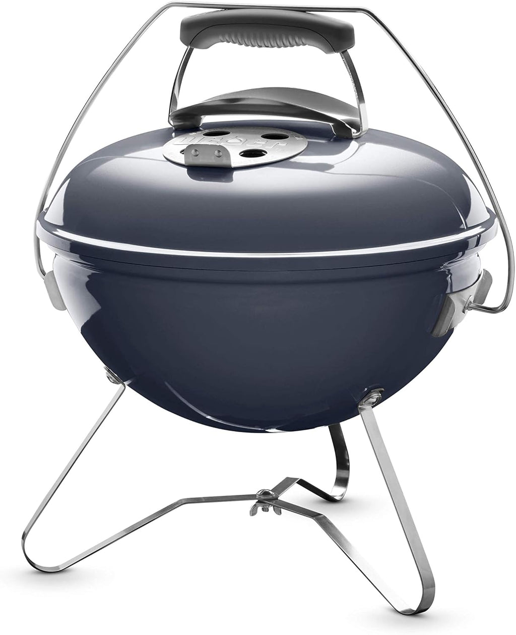Weber Smokey Joe Premium Charcoal Grill Barbeque, 37cm | Portable BBQ Grill with Tuck-N-Carry Lid Cover & Plated Steel Legs | Folding Outdoor Cooker | Porcelain-Enamelled Bowl - Slate Blue (1126804)