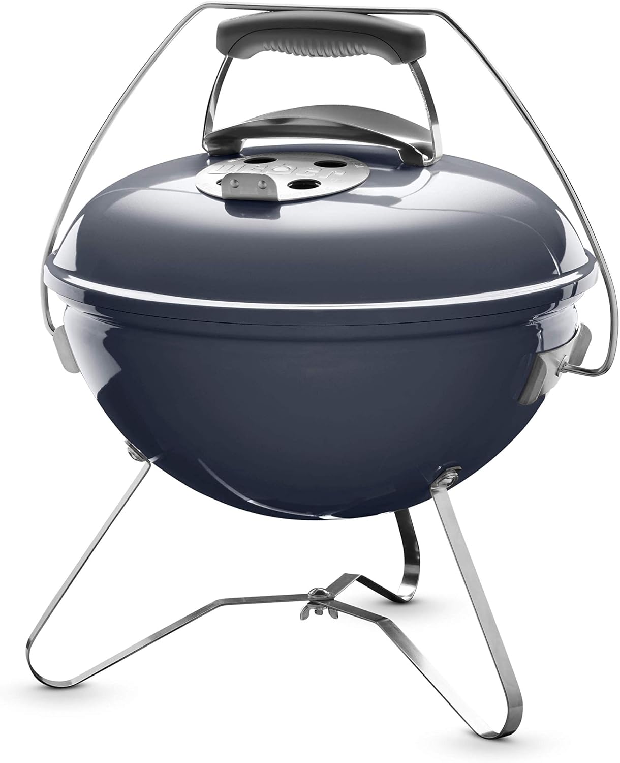Weber Smokey Joe Premium Charcoal Grill Barbeque, 37cm | Portable BBQ Grill with Tuck-N-Carry Lid Cover & Plated Steel Legs | Folding Outdoor Cooker | Porcelain-Enamelled Bowl - Slate Blue (1126804)
