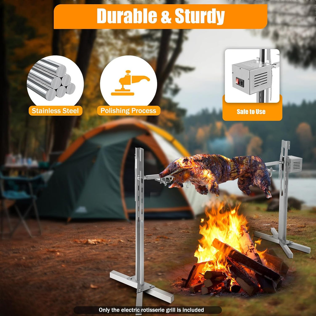 DNYSYSJ 53' Electric BBQ Rotisserie Grill Kit,Stainless Steel Pig Roaster Rotisserie,Pig Spit Hog Lamb Roast BBQ Picnic Outdoor Cooker Grill 25W Motor,5 Gears Adjustable Height,88LBS Capacity
