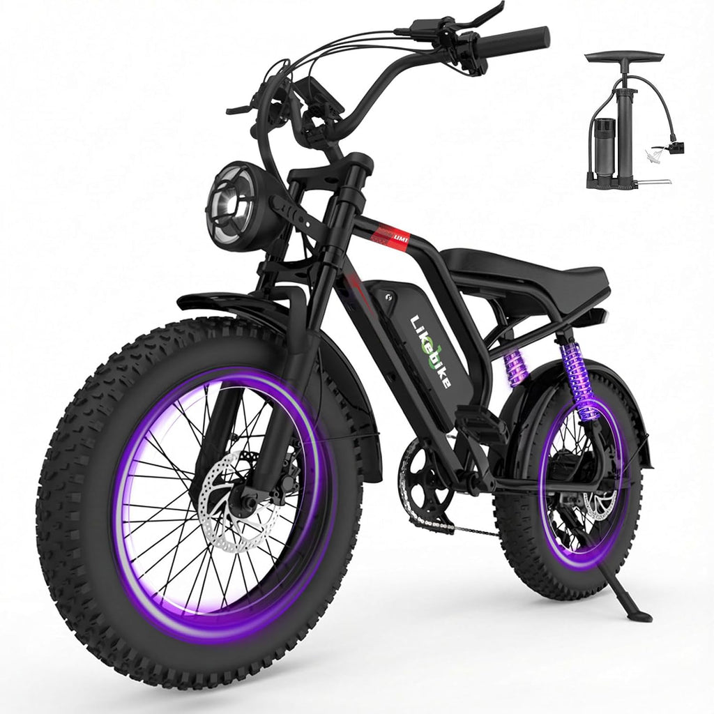 Likebike Electric Bike for Adults 1500W/2000W/3000W Peak,32/36/47MPH 20' Fat Tire Ebike, 48V 20AH/23AH/33Ah Removable Battery 7-Speed Full Suspension Mountain Bike Off Road Hydraulic Disc Brake