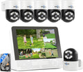 【12'' Monitor + Human Tracking】Hiseeu 4K PoE Security Camera System, 6Pcs 5MP PoE PTZ Security Cameras, All-in-One Monitor, 2-Way Audio, Remote Access, 8MP 16 Channel P oE NVR, Home CCTV Surveillance