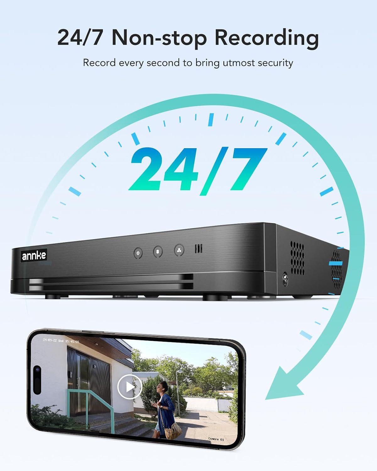 ANNKE 16CH 2MP FHD AI Surveillance Security Camera System with 2TB Hard Drive and 8X 2MP Outdoor Weatherproof CCTV Cameras with Smart Dual Light, Human Vehicle Detection, Color Night Vision