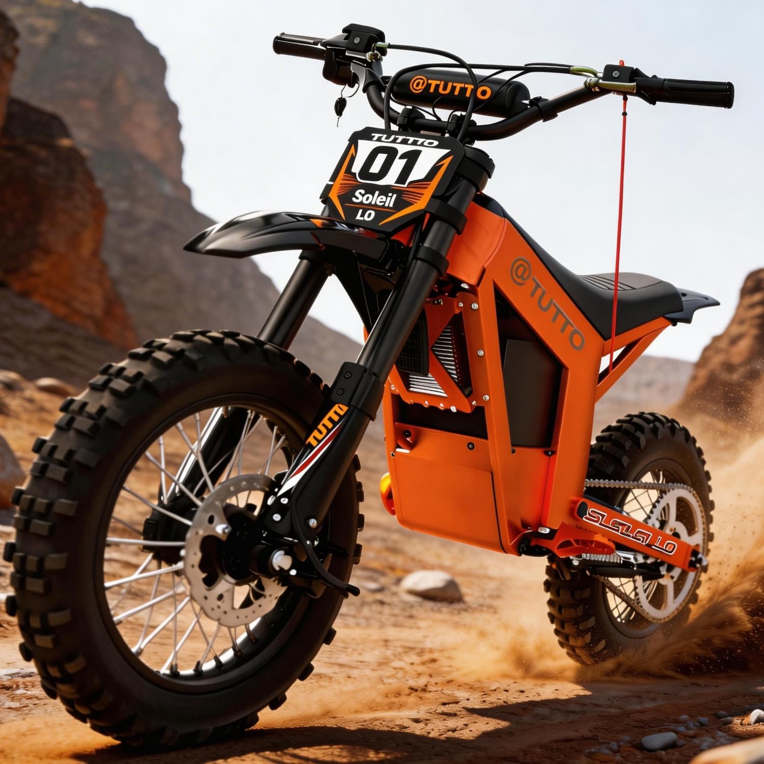 Tuttio Soleil01 / Soleil01-LO Electric Dirt Bike for Teens Adults, 3000W Mid-Drive E-Motorcycle 37MPH 48V 21Ah Battery, 14'/12' Off-Road E-Bike with Full Hydraulic Brakes & Suspensions for Mountain