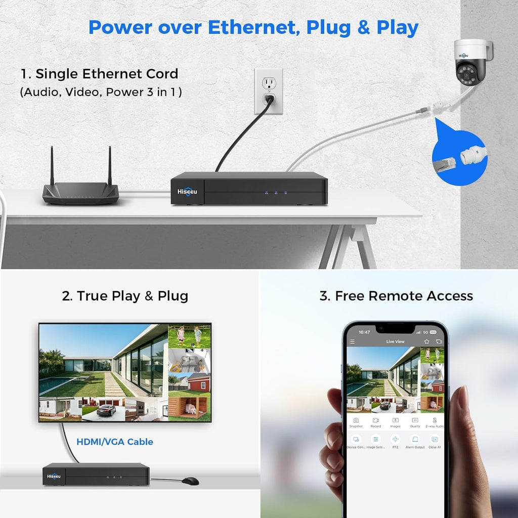 【Human Tracking+300°Pan 90°Tilt】 Hiseeu 4K PoE Security Camera System,Wired NVR Security Camera System w/8 * 5MP PoE PTZ Camera Outdoor&Indoor,2-Way Audio,Color Night Vision,7/24 Record