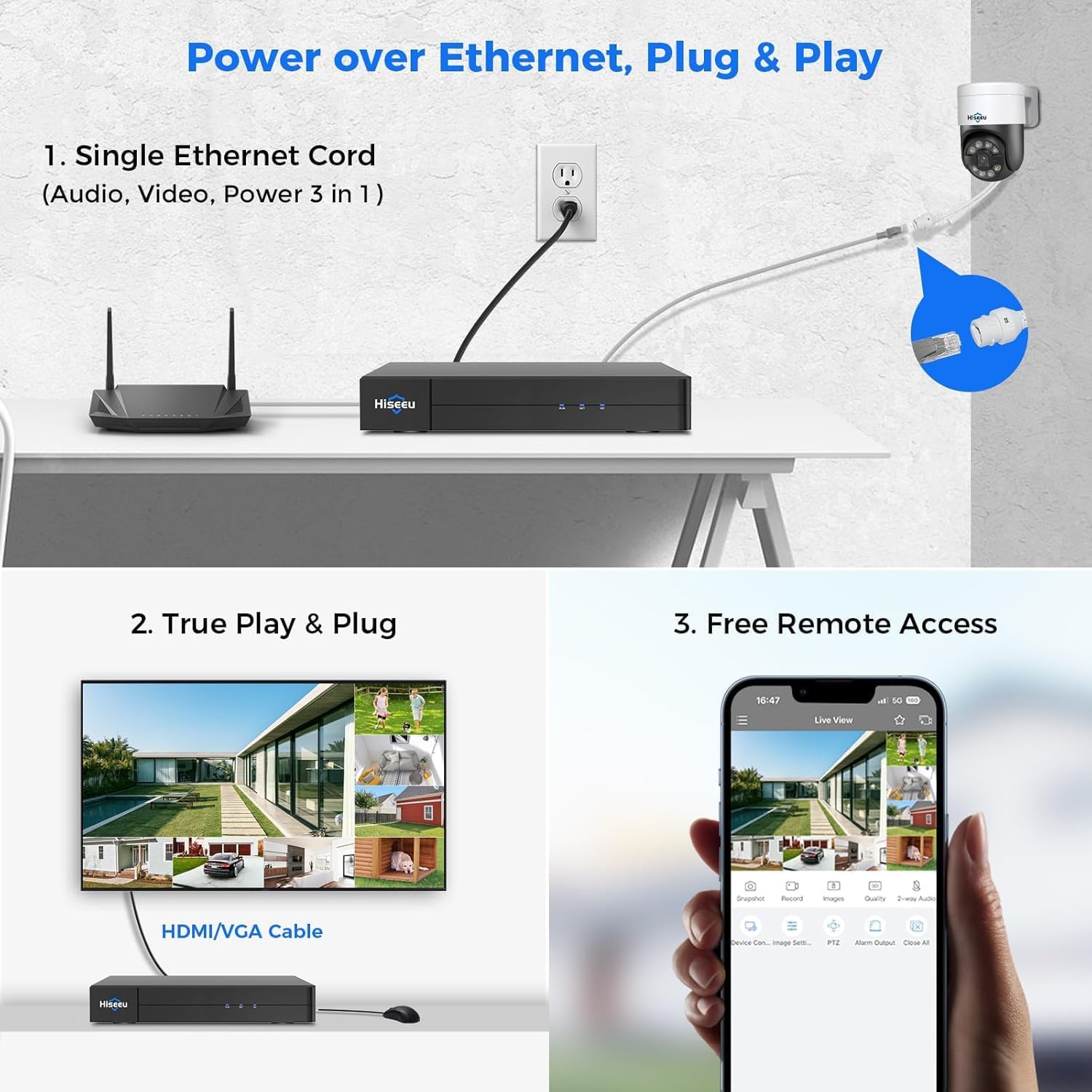 【Human Tracking+300°Pan 90°Tilt】 Hiseeu 4K PoE Security Camera System,Wired NVR Security Camera System w/8 * 5MP PoE PTZ Camera Outdoor&Indoor,2-Way Audio,Color Night Vision,7/24 Record