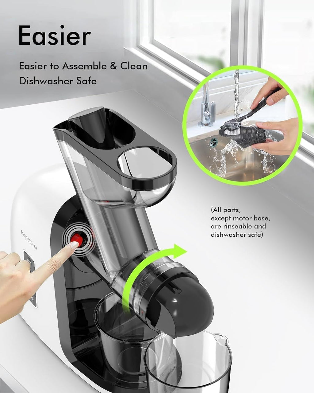 Cold Press Juicer, Slow Masticating, High-Yield Juice Extractor Maker, Wide Dual-Feed, Anti-Clog Reverse Function, Easy Clean for Fruits, Veggies, Wheatgrass & Celery, White