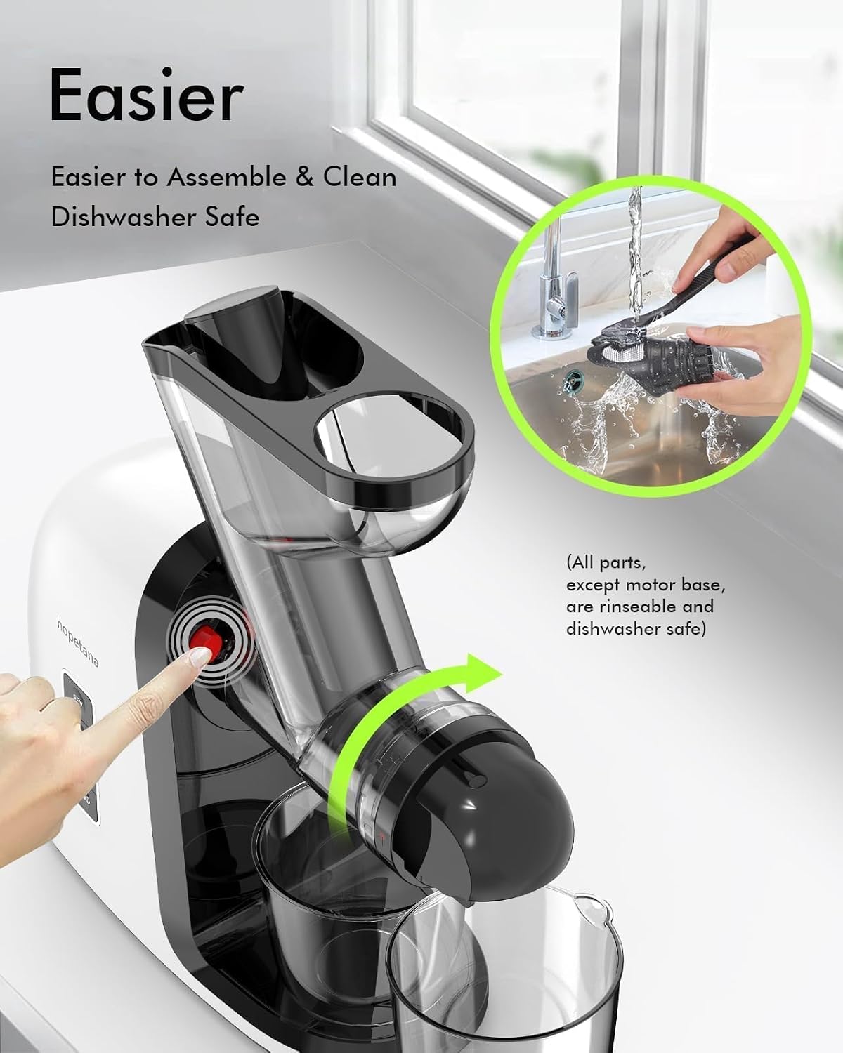 Cold Press Juicer, Slow Masticating, High-Yield Juice Extractor Maker, Wide Dual-Feed, Anti-Clog Reverse Function, Easy Clean for Fruits, Veggies, Wheatgrass & Celery, White