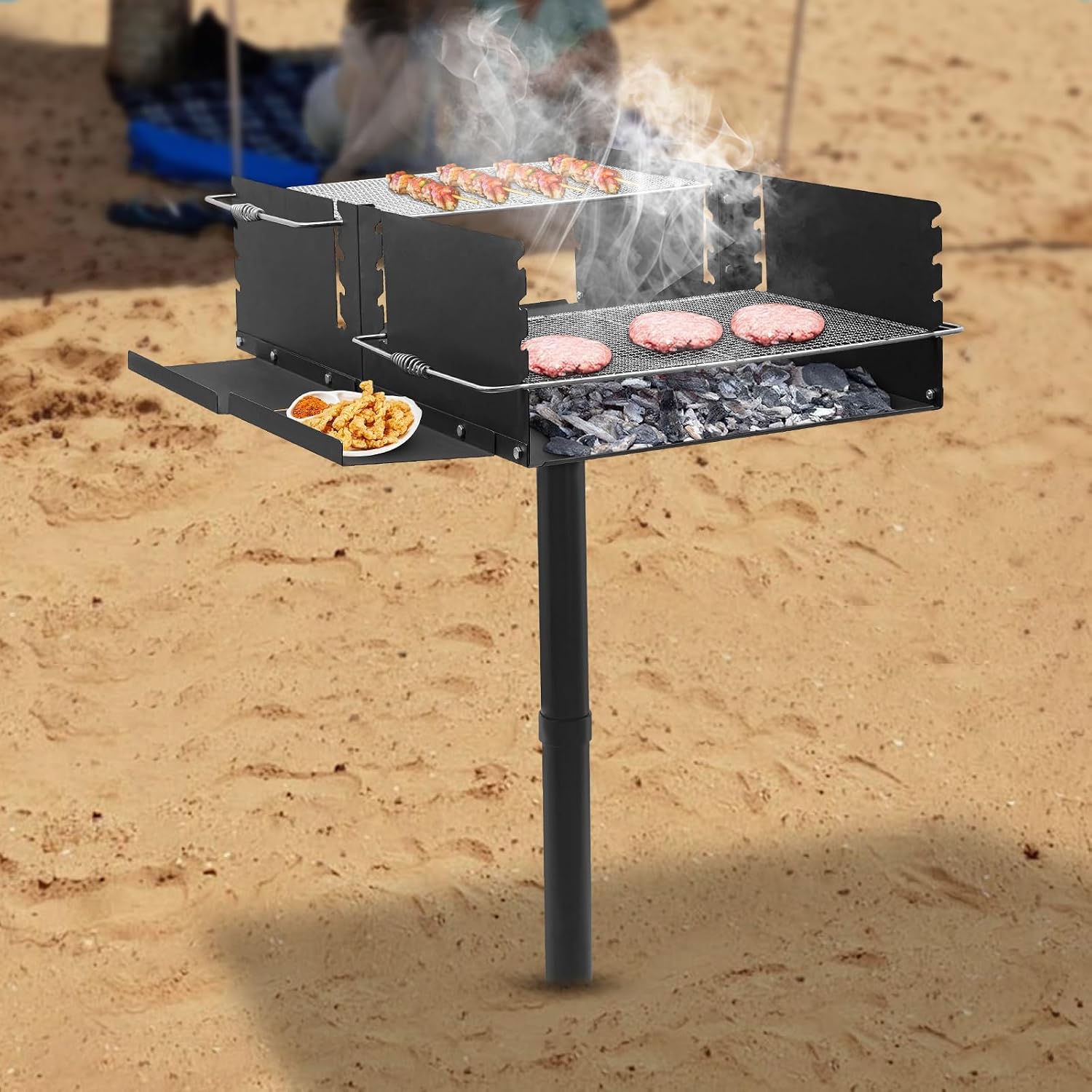 Outdoor Charcoal Grill, 40' Freestanding BBQ Grill, Adjustable Height Stainless Steel Mesh, Large Cooking Area, Barbecue Cooking Station, for Patio, Backyard, Camping, Garden Parties